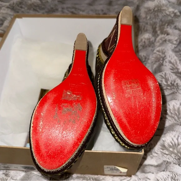 Christian Louboutin Tosca 140 Suede/Bazin Chocolate - Picture 5 of 6